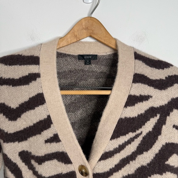 J. Crew Ribbed V-neck Wool Blend Zebra Stripe Knit Cardigan Size M Button Front - Picture 5 of 16